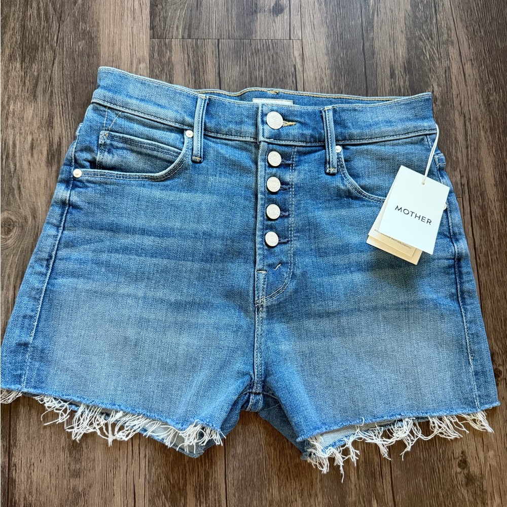 NWT MOTHER Medium Blue High-Rise Button-Fly Denim Shorts